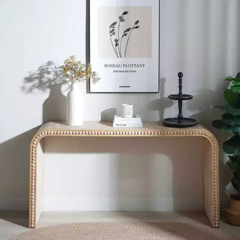 Okak 59IN Waterfall-Style Entryway Table with Wood Beads Console Table with Minimalism Design Accent Table for Hallway Living Room Natural
