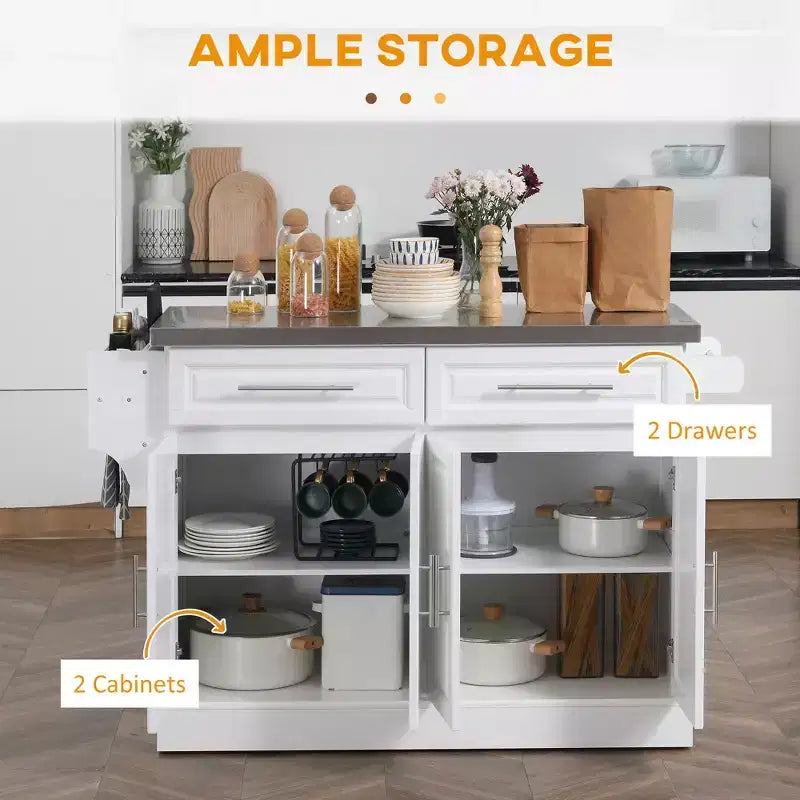 Desserte de cuisine roulante en acier inoxydable et bois