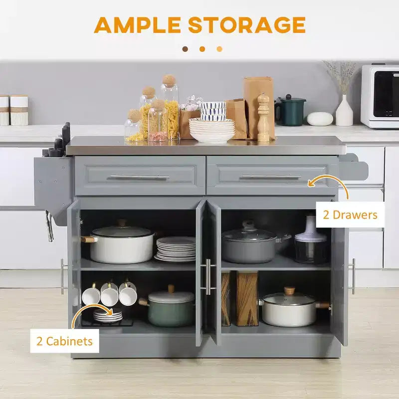 Desserte de cuisine roulante en acier inoxydable et bois