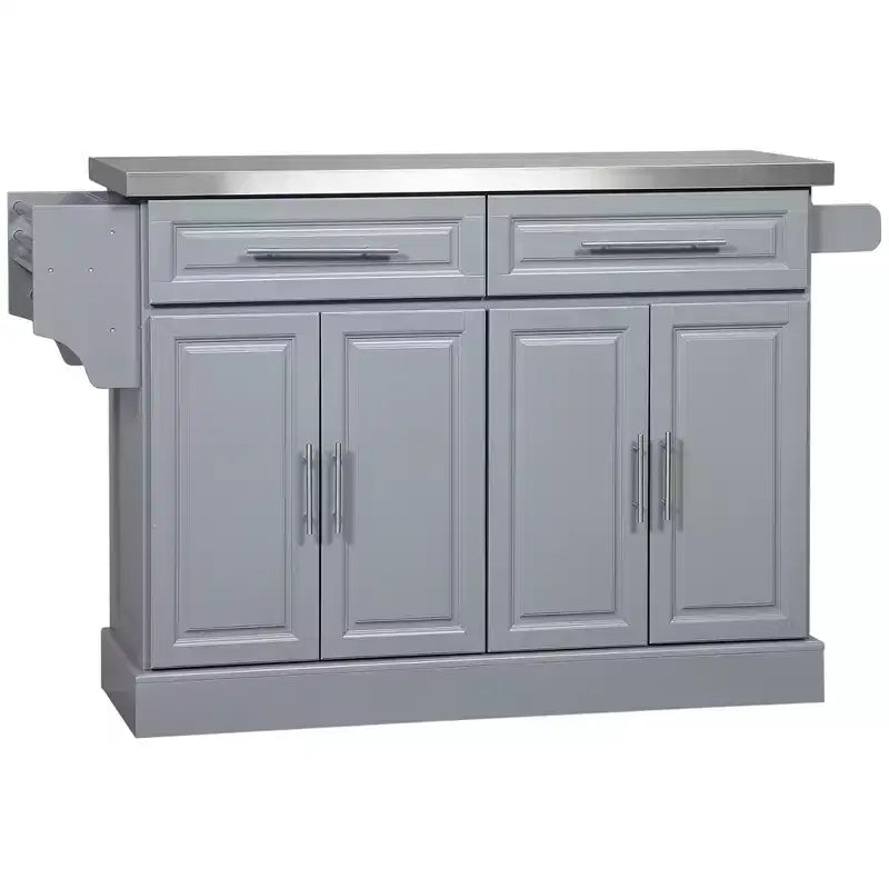 Desserte de cuisine roulante en acier inoxydable et bois