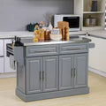 GDFStudio Berea Stainless Steel and Wood Rolling Kitchen Island Cart with Storage Cabinets