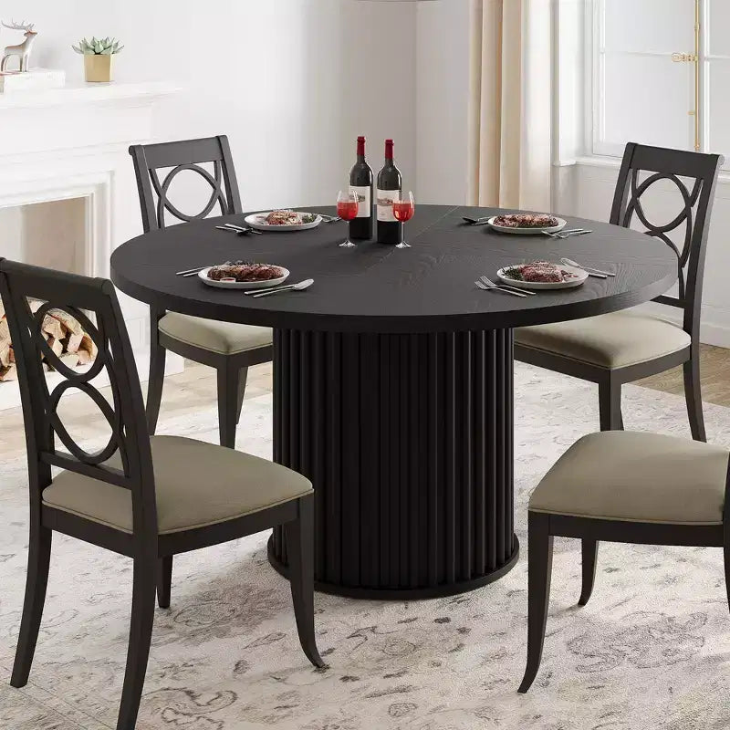 47 Round Dining Table for 4-6 People Dining Room Table with Sturdy Waveform Metal Pedestal Base Industrial Kitchen Table for Dining Room Kitchen