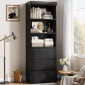 70 inch Industrial Bookshelf with Drawers Bookshelf and Bookcase with 3-Tier Open Shelves Farmhouse Tall Bookcase for Living Room Office