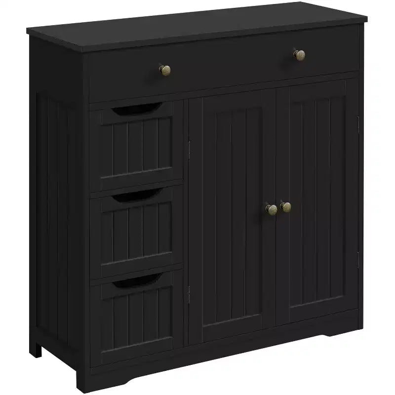 Yaheetech Wooden Bathroom Storage Cabinet Floor Cabinet with Adjustable Shelf Black
