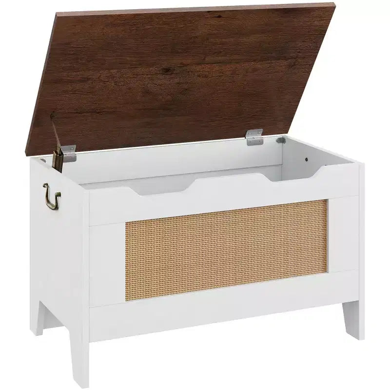 Storage Chest 30 Rattan Storage Bench with Safety Hinge Flip Top Blanket Chest Trunks Supports 350 Lb for Entryway Living Room Bedroom