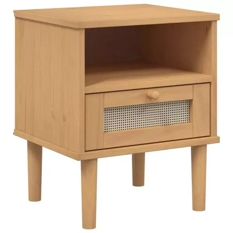 vidaXL Bedside Cabinet Furniture for Bedroom SENJA Rattan Look Solid Wood Pine Engineered Wood - Nightstand