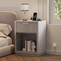 Fluted Farmhouse Night Stand Fluted Nightstand Bedroom with Drawers Modern Mid Century Bedside Table with Metal Handle
