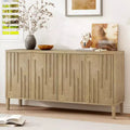 60 4-Door Sideboard Hidden Handle Distinctive Solid Ash Veneer Buffet with Storage Farmhouse Sideboard TV Stand Natural