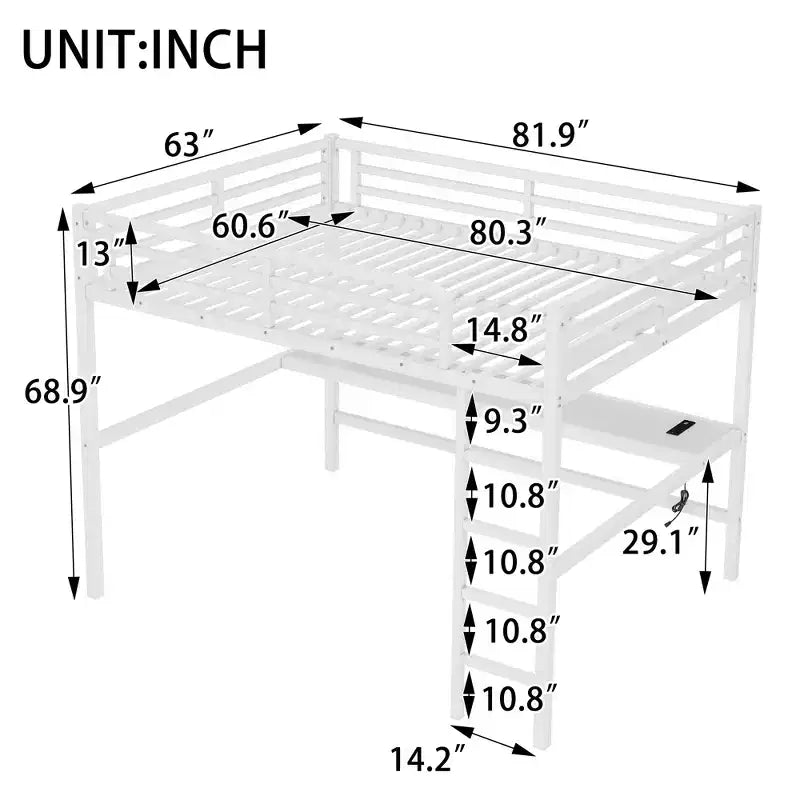 Lit mezzanine Queen en métal