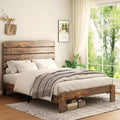 Queen Size Bed Frame Wood Platform Bed Frame Noise Free Large Under Bed Storage Dark Brown