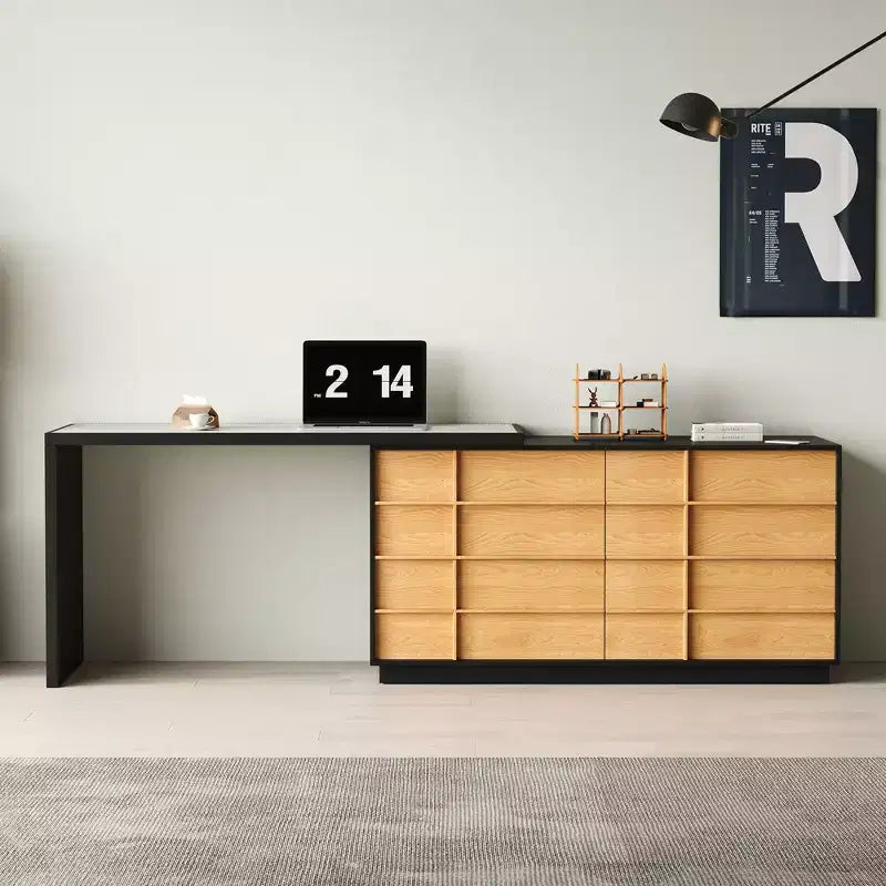 Luck Live Modern Extendable Rotating L-Shaped Desk with 6 Drawers Reversible Home Office Computer Desk