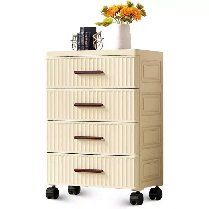 Plastic Drawer Storage On Wheels Storage Chest of Drawers Tall Dresser Pull Out Storage Bins for Bedroom Night Stand Living Room