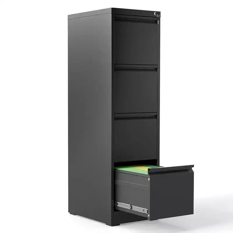 VIYET 52H 4-Drawer Black Metal Vertical File Cabinet with Lock Steel Filing Cabinet for Home Office Fits A4/Legal/Letter