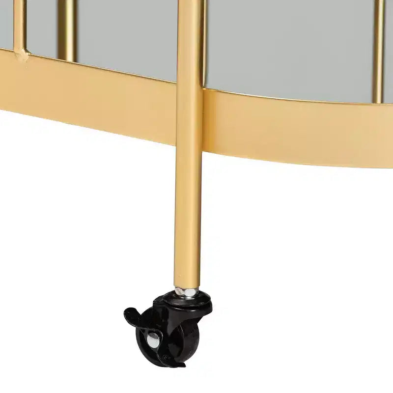 Chariot de bar mobile à double couche en métal brossé et verre miroir