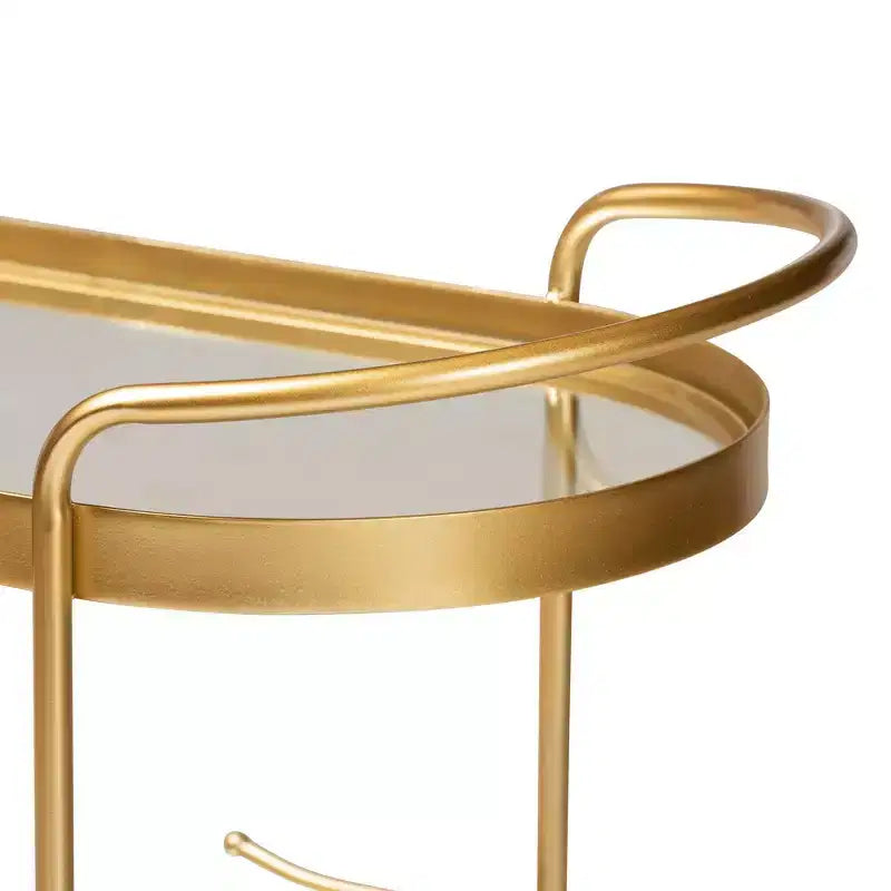 Chariot de bar mobile à double couche en métal brossé et verre miroir