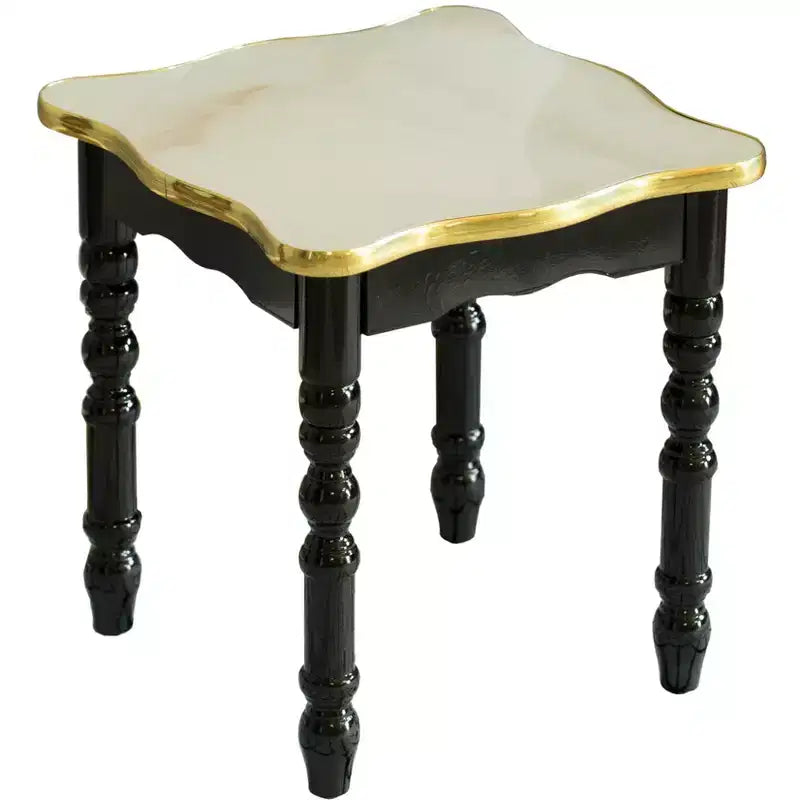 Fabulaxe Square Wooden Side Table Living Room Accent End Table Gold Black and White