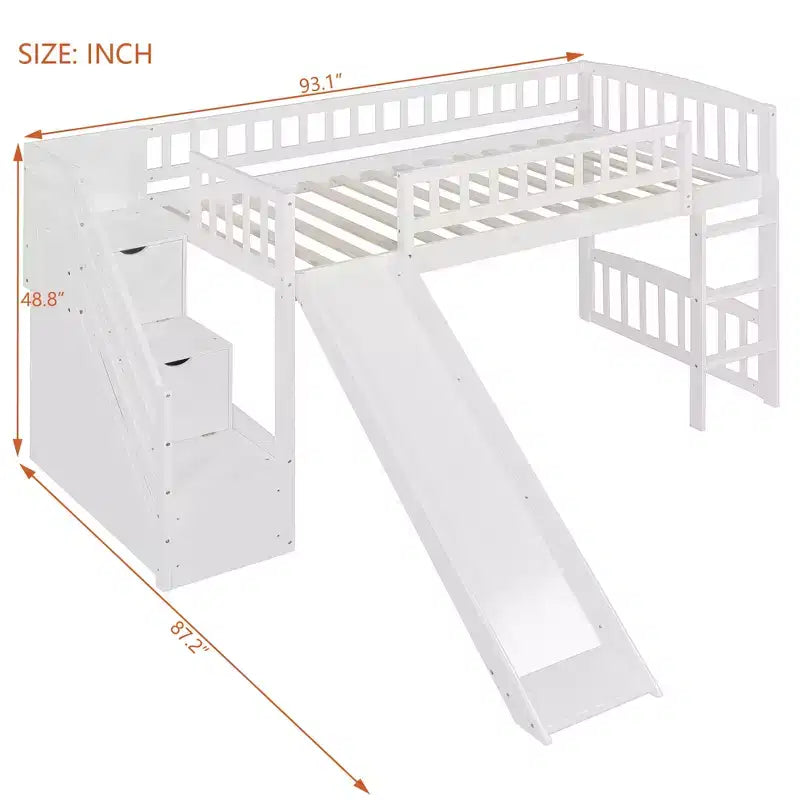 Lit mezzanine simple avec barrières coulissantes
