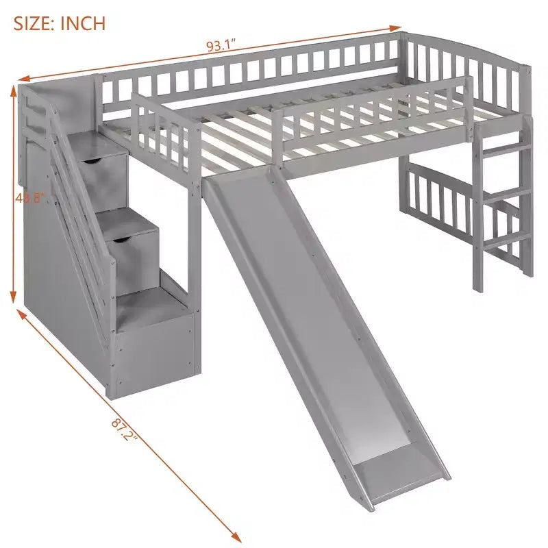 Lit mezzanine simple avec barrières coulissantes