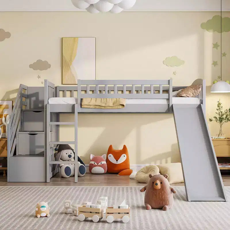 Twin Size Loft Bed with Two Drawers and Slides - ModernLuxe