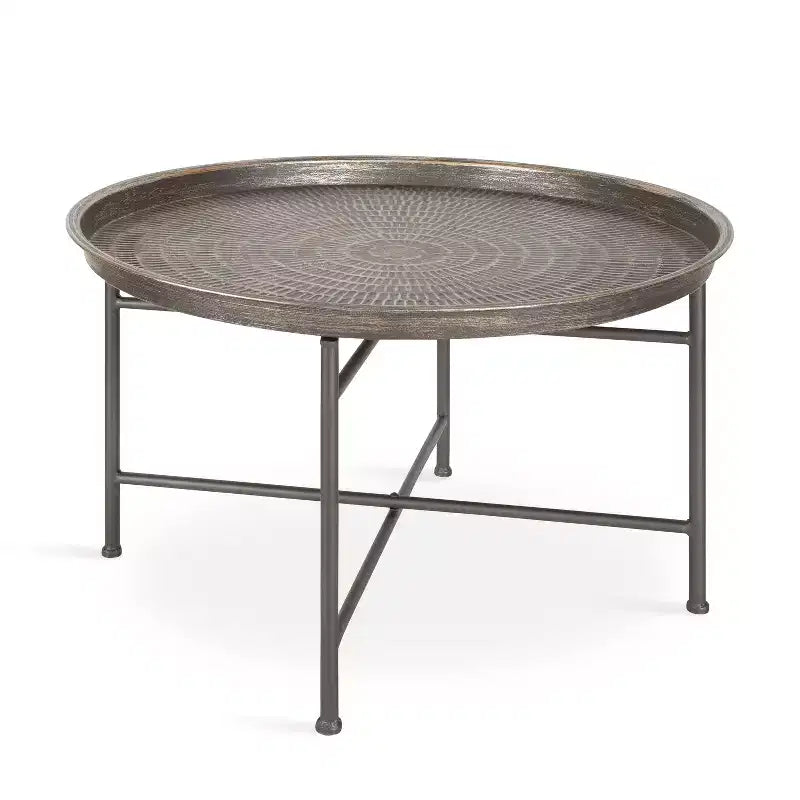 Kate and Laurel Mahdavi Round Metal Coffee Table 25.5x25.5x15.5 Dark Silver